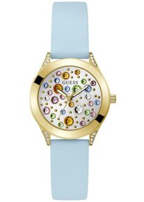 Quarzuhr Guess "MINI WONDERLUST", blau (hellblau, wei&szlig;), Armbanduhren, Damen, goldfarben, Quarzuhr, Armbanduhr, Damenuhr