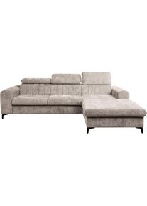 Ecksofa WERK2 "Foster 264 cm breit mit Schlaffunktion und Bettkasten", beige (creme), B:264cm H:95cm T:192cm, 100% Polyester, Sofas, Ecksofa, 3 verstellbare Kopfst&uuml;tzen & Pfeifensteppung im Retro-Look, L-Form