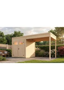 Gartenhaus Weka "Batu 1 mit Anbau 300 cm", beige (natur), ohne Fu&szlig;boden, ohne Dacheindeckung, Massivholz, Gartenh&auml;user, Gartenhaus