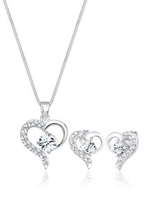 Ohrring und Ketten Set Elli "Schmuckset Set mit Herz Wei&szlig; 925 Sterling Silber, mit Kristallen von Swarovski" Gr. 45, wei&szlig;, Schmuck_Sets, Damen, 45, Ohrring und Ketten Set
