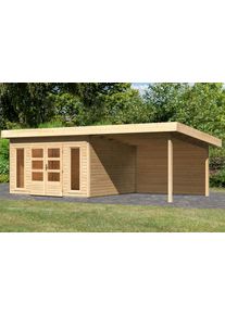 Gartenhaus Konifera "Perlsee 5", beige (naturbelassen), ohne Fu&szlig;boden, R&uuml;ckwand, ohne Dacheindeckung, Massivholz, Gartenh&auml;user, Gartenhaus, mit Anbaudach
