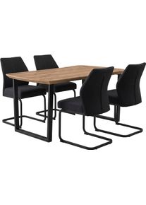 Essgruppe Hela "Wandsbek, 5tlg. Esstisch plus 4 St&uuml;hle, Echtholzfurnier", braun (eiche hell, schwarz, schwarz, schwarz), B:180cm, 100% Polyester, Sitzm&ouml;bel-Sets, Essgruppe, Tisch Echtholz furniert, Schweizer Kante, Stuhl mit Federkorb