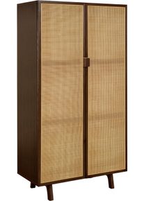 Highboard "Lina", braun (dunkelbraun), B:80cm H:150cm T:42cm, Holzwerkstoff, LeGer Home by Lena Gercke, Sideboards, Highboard, Mit Rattan Einsatz, 3 Innenf&auml;cher, teilmassiv