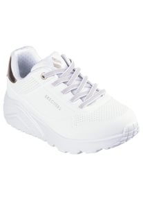 Slip-On Sneaker Skechers "UNO LITE", M&auml;dchen, Gr. 40, Textil, wei&szlig;, Lederimitat, Schuhe Slip-On Sneaker, Freizeitschuh, Halbschuh, Slipper mit metallic Fersenpatch