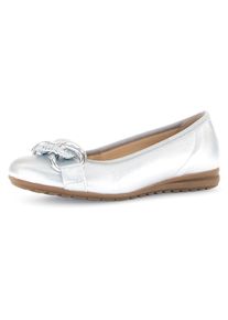 Ballerina Gabor "FLORENZ", Damen, Gr. 38, Textil, silber (silberfarben), Glattleder, metallic, Schuhe Ballerina, Keilabsatz, Businessschuh, Halbschuh, Schlupfschuh mit Zierkette
