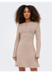 Strickkleid Only "ONLKATIA LIFE LS O-NECK CABL DRES EX KNT", Damen, Gr. L, N-Gr, Langarm, Strick, beige (beige detail:melange), Strick, Obermaterial: 50% Viskose, 27% Nylon, 23% Polyester, meliert, regular fit Midi, Rundhals, Kleider Strickkleid, Viskosemischung, regular fit, Rundhals