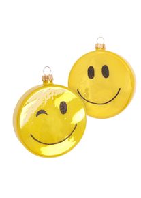 Weihnachtsbaumkugel KREBS GLAS LAUSCHA "Baumschmuck Taler lachendes Doppel-Gesicht gelb 8cm", gelb, B:8cm H:8cm T:2cm &Oslash;:8cm, Glas, Weihnachtsbaumkugeln, Weihnachtsbaumkugel, Dekoriert mit Liebe zum Detail