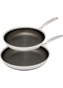 Pfannen-Set HENSSLERS, silber (edelstahlfarben), &Oslash;:28cm, Pfannen, Pfannen-Set, 3-Schicht Material, Wabenstruktur und Antihaftbeschichtung, Induktion