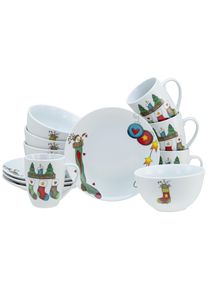 Fr&uuml;hst&uuml;cks-Geschirrset Creatable "Luna Socken, Fr&uuml;hst&uuml;cksset 12-tlg", wei&szlig;, 12 Stk., Porzellan, Geschirr-Sets, Fr&uuml;hst&uuml;cks-Geschirrset, Winterlicher Dekor mit lustigen Sockenmotiven