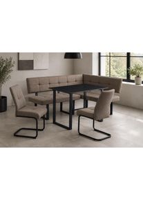 Eckbankgruppe OTTO HOME "Alabama, 4tlg-Set, Esstisch, Eckbank plus 2 St&uuml;hle", braun (braun, braun, schwarz), B:180cm H:89,5cm T:132cm, Metall, Polyester, Polyurethan, Stein, Sitzm&ouml;bel-Sets, Eckbankgruppe, Sitzgruppe mit Federkern, 2 Freischwingern und Sinterstein-Tisch
