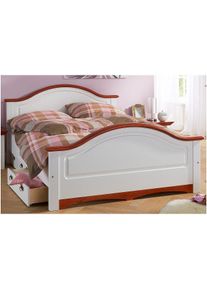 Massivholzbett OTTO HOME "Konrad, hohe Belastbarkeit FSC zertifiziertes Massivholz", wei&szlig; (wei&szlig;, kirschbaumfarben), B:153cm H:99cm L:208cm, Betten, Massivholzbett, aus massivem Kiefernholz, FSC-zertifiziert, INKLUSIVE Rollrost