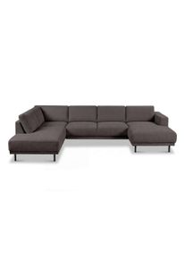 Wohnlandschaft OTTO HOME "Sveeva, U-Form, XXL, B.310 cm, schwarze Metallf&uuml;&szlig;e", grau (braun), B:310cm H:78cm T:197cm, 100% PES, Sofas, Wohnlandschaft, langlebiger Strukturstoff, mit Wellenunterfederung, viele Farben