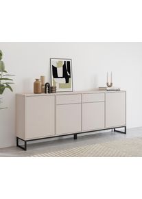 Sideboard Home Affaire "Alto, Breite 208,5 cm, grifflose Kommode 4 T&uuml;ren/2 Schubk&auml;sten.", kaschmir, B:208,5cm H:84cm T:36,5cm, Holzwerkstoff, Melamin, Metall, Sideboards, Sideboard, Schubladenschrank mit viel Stauraum, Einlegeb&ouml;den verstellbar
