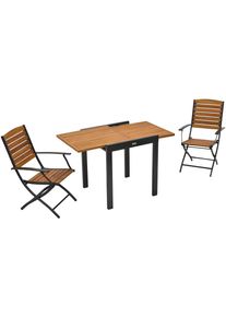 Balkonset Merxx "Santorin", grau (graphit, natur), Aluminium, Massivholz, Sitzm&ouml;bel-Sets, Balkonset