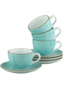 Tasse Creatable "Vintage Nature Aqua, Kaffeetassen-Set, 8-tlg.", blau, 8 Stk., Porzellan, Trinkgef&auml;&szlig;e, Tasse, Handgemalt, Gesprenkelt, Rustikales Au&szlig;enband