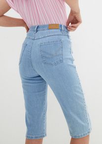Bermudas bonprix "Jeans Bermuda Slim Fit High Waist", Damen, Gr. 36, N-Gr, blau (eisblau denim used), Denim/Jeans, Obermaterial: 82% Baumwolle, 17% Polyester, 1% Elasthan, unifarben, slim fit knielang, Hosen Bermudas, aus Baumwollmischung mit Stretch, Slim Fit, casual Stil