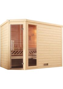 Sauna Weka "Massivholzsauna TURKU 3", beige (natur), Saunaofen, externe Steuerung, 9 kW, Saunen, Sauna, Blockbohlen, Fensterelement, moderne Ganzglast&uuml;r