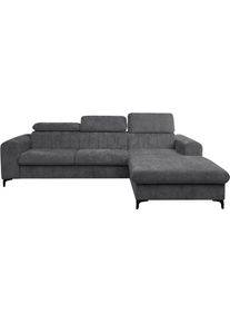 Ecksofa WERK2 "Foster inkl. Schlaffunktion & Bettkasten, bodenfrei, Chenille, bequem", grau, B:264cm H:95cm T:192cm, 100% Polyester, Sofas, Ecksofa, 3 verstellbare Kopfst&uuml;tzen & Pfeifensteppung im Retro-Look, L-Form