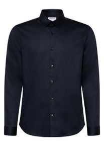 Langarmhemd LINDBERGH, Herren, Gr. S, N-Gr, navy, Web, Obermaterial: 97% Baumwolle, 3% Elasthan, unifarben, relaxed fit h&uuml;ftbedeckend, Rundhals, 2-Knopf-Manschette, Hemden Langarmhemd, mit Stretch