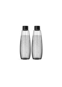 Wasserkaraffe SodaStream "DUO Glasflasche Riffled DWS 1L, 2er-Pack", transparent, schwarz, H:31,6cm &Oslash;:10,6cm, Glas, Karaffen, Wasserkaraffe, Riffled-Design
