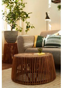 Beistelltisch Sit "San Gimignano aus Rattan mit recycelter Teakholzplatte", beige (natur), B:45cm H:38cm, Tische, Beistelltisch, Konisches Rattangestell mit Platte aus recyceltem Teakholz