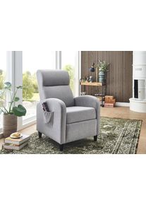 Relaxsessel OTTO HOME "Tom", grau (hellgrau), B:65cm H:102cm T:90cm, Sessel, Relaxsessel, mit Relaxfunktion, inklusive seitlicher Tasche, TV-Sessel mit Funktion