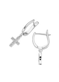 Paar Creolen Firetti "Schmuck Geschenk Silber 925 Ohrschmuck Ohrringe Behang Kreuz", silber (silberfarben, kristallwei&szlig;, kristallwei&szlig;), Ohrringe, Damen, 11,5mm, Silber 925 (Sterlingsilber), Paar Creolen, mit Zirkonia (synth.)