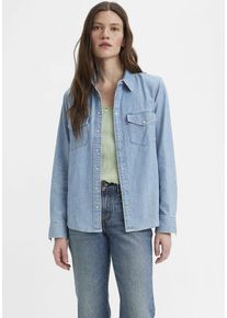Levi's Jeansbluse LEVI'S "ESSENTIAL WESTERN", Damen, Gr. S (36), blau (old 517 blau), Denim/Jeans, Obermaterial: 100% Baumwolle, Basic, figurbetont h&uuml;ftbedeckend, eckige 1-Knopf-Manschette mit Schlitz, Blusen Jeansbluse, mit Brusttaschen mit Druckkn&ouml;pfen