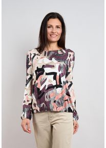 Langarmshirt Seidel Moden, Damen, Gr. 52, 18,beige, Single Jersey, Obermaterial: 95% Viskose, 5% Elasthan, bedruckt, figurumspielend h&uuml;ftlang, Rundhals, Shirts Langarmshirt, Rundhalsausschnitt, Viskosemix - MADE IN GERMANY