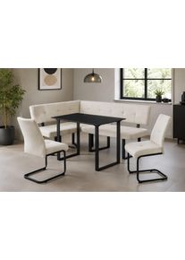Eckbankgruppe OTTO HOME "Alabama, 4tlg-Set, Esstisch, Eckbank plus 2 St&uuml;hle", beige (beige, beige, schwarz), B:132cm H:89,5cm T:180cm, Metall, Polyester, Polyurethan, Stein, Sitzm&ouml;bel-Sets, Eckbankgruppe, Sitzgruppe mit Federkern, 2 Freischwingern und Sinterstein-Tisch
