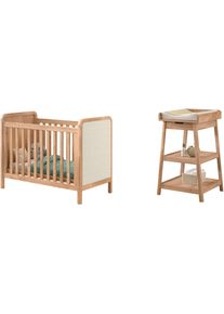 Babym&ouml;bel-Set Vipack "Woods best. aus Babybett 60x120 cm und Wickelregal", braun (eiche natur), B:128cm, Holz teilmassiv, Schlafzimmerm&ouml;bel-Sets, Babym&ouml;bel-Set, ger&auml;umige Ablagefl&auml;cher, Bett wahlweise mit Rattan oder Boucl&eacute; Optik