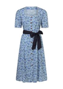 Trachtenkleid SIEH AN "Trachtenkleid Trachtenkleid mit leichten Puff&auml;rmeln", Damen, Gr. 52, Normalgr&ouml;&szlig;en, blau (hellblau, marine, bedruckt), Modisch, eckiger Ausschnitt, Kleider Trachtenkleid