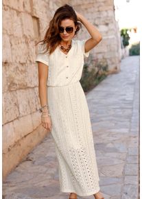 Sommerkleid WITT "Jersey-Kleid Jerseykleid im H&auml;kel-Look", Damen, Gr. 23, K-Gr, beige (champagner), Modisch, V-Ausschnitt, Kleider Sommerkleid