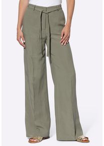 Palazzohose Heine "Hose Leinenhose im Marlene-Stil", Damen, Gr. 38, Normalgr&ouml;&szlig;en, gr&uuml;n (khaki), Web, Stoff, , Modisch, comfort fit, Hosen Palazzohose
