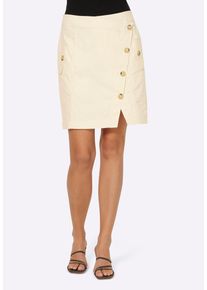 Jeansrock Heine "Rock Webrock mit Zierknopfleiste", Damen, Gr. 48, beige (champagner), Web, Stoff, , Modisch, R&ouml;cke Jeansrock