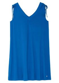 Sommerkleid sheego "Jerseykleid Jerseykleid mit geraffter Schulter", Damen, Gr. 50, N-Gr, blau (kobaltblau), Sportlich, V-Ausschnitt, Kleider Sommerkleid, mit geraffter Schulter