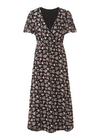 Maxikleid WITT "Webkleid Blumenkleid in Georgette-Qualit&auml;t", Damen, Gr. 46, N-Gr, schwarz (schwarz, wei&szlig;, gemustert), Modisch, V-Ausschnitt, Kleider Maxikleid