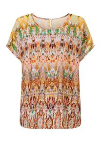Klassische Bluse Heine "Druckbluse Druckbluse mit &uuml;berschnittener Schulter", Damen, Gr. 44, bunt (braun, gelb, bedruckt), Web, Stoff, , Casual, Rundhals, Blusen Klassische Bluse