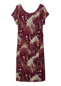 Sommerkleid sheego "Jersey-Kleid Jerseykleid mit tiefem V-Ausschnitt hinten", Damen, Gr. 54, N-Gr, rot (schoko, apricot, bedruckt), Elegant, Rundhals, Kleider Sommerkleid