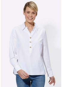 Schlupfbluse WITT "Bluse Langarmbluse mit Horn-Optik-Kn&ouml;pfen", Damen, Gr. 44, wei&szlig; (wollwei&szlig;), Sportlich, Blusen Schlupfbluse