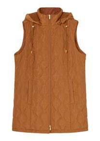 Steppweste sheego "Steppweste Steppweste mit Teddyfutter in der Kapuze", Damen, Gr. 52, braun (cognac), Web, Stoff, , Modisch, gerade, Westen Steppweste