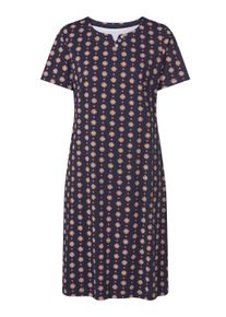 Shirtkleid SIEH AN "Jersey-Kleid Jerseykleid", Damen, Gr. 46, Normalgr&ouml;&szlig;en, blau (marine, magenta, bedruckt), Basic, Rundhals, Kleider Shirtkleid