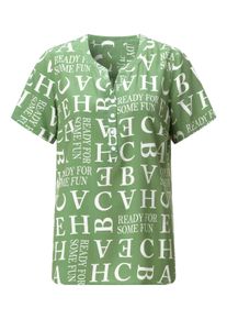 Klassische Bluse WITT "Druckbluse Druckbluse aus reiner Viskose", Damen, Gr. 50, gr&uuml;n (eucalyptus, ecru, bedruckt), Sportlich, Rundhals, Blusen Klassische Bluse