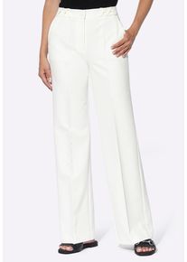 B&uuml;gelfaltenhose Heine "Hose Anzughose mit geradem Bein", Damen, Gr. 42, Normalgr&ouml;&szlig;en, wei&szlig; (ecru), Web, Stoff, , Modisch, comfort fit, Hosen B&uuml;gelfaltenhose