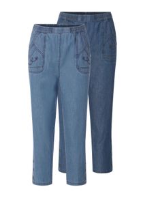 Caprijeans WITT "Capri-Jeans 3/4-Jeans mit Zierkn&ouml;pfen 2 St&uuml;ck", Damen, Gr. 20, Kurzgr&ouml;&szlig;en, blau (blau, bleached, blau, stone, washed), Denim/Jeans, , Basic, weit, Jeans Caprijeans