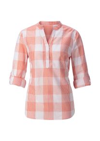 Shirtbluse WITT "Bluse Baumwollbluse mit Stehkragen, kariert", Damen, Gr. 48, orange (lachs, wei&szlig;, kariert), Batist, , Sportlich, V-Ausschnitt, Blusen Shirtbluse