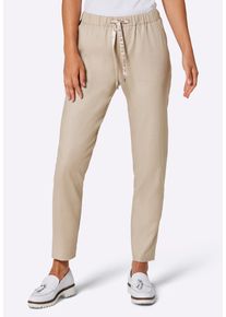 CR&Eacute;ATION L Schlupfhose CREATION L "Leinen-Viskose-Hose Leinenhose in Jogpant-Form", Damen, Gr. 2, Kurzgr&ouml;&szlig;en, beige, Web, Stoff, , Modisch, schmal, Hosen Schlupfhose