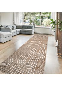 Teppich OTTO HOME "Lysandra", braun (creme), B:80cm H:8mm L:400cm, Kunstfaser, Teppiche, Teppich, 3D-Effekt, softer Kurzflor, pflegeleicht, leichter Glanz, Scandi-Look