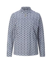 T-Shirt SIEH AN "Stehkragen-Shirt Stehkragenshirt mit Cut-out-Tropfen", Damen, Gr. 50, blau (marine, ecru, bedruckt), Modisch, Shirts T-Shirt