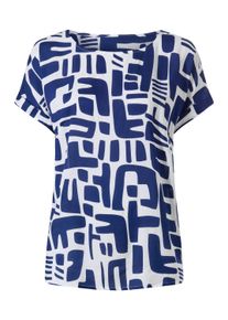 Schlupfbluse Heine "Bluse Kurzarmbluse mit", Damen, Gr. 4, blau (royalblau, ecru, bedruckt), Web, Stoff, , Modisch, Rundhals, Blusen Schlupfbluse
